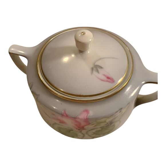 Tirschenreuth PT Gray Pink Flowers Creamer And Sugar Dish Gold Trim Hand Painted - Picture 4 of 12